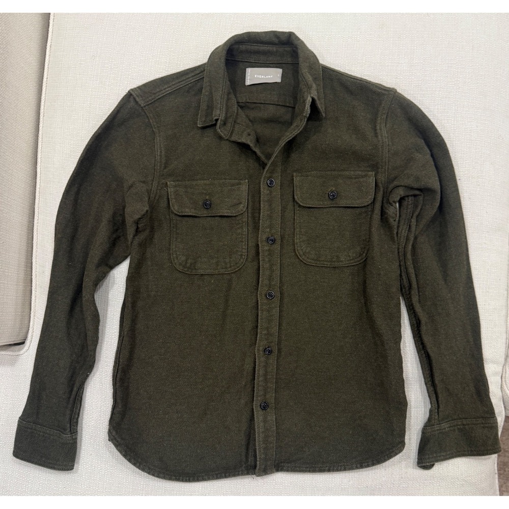 Everlane Flannel Shirt Mens Small Olive Green Heavyweight Cotton Excellent